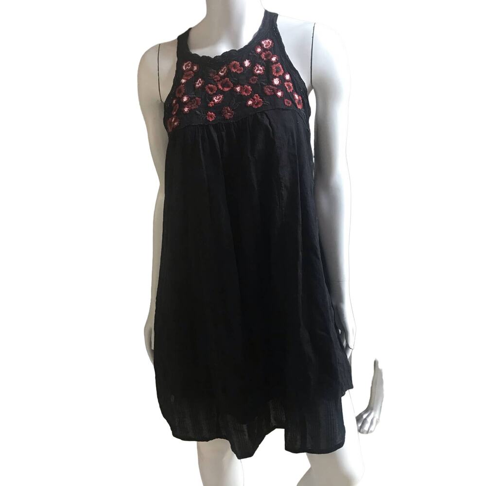 Sanctuary Embroidered Floral Black Flowy High Neck Dress Women's Size Medium